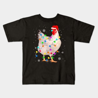 Chicken Christmas Lights Xmas Santa Hat Animals Lover Kids T-Shirt